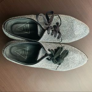 🥰St. Sana Sparkly Silver Platform Oxfords